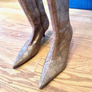 Womens Enzo Angiolini Mid-Calf Leather Etched Boots
